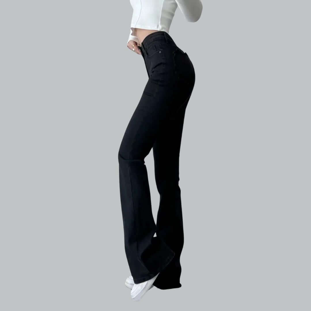 Dames Hoge Taille Flared Jeans met Franjes