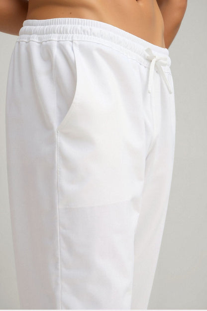 Heren Joggingbroek Wit Knoopsluiting Elastisch