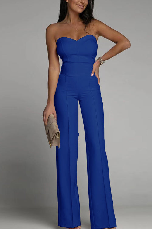 Elegante Jumpsuit zonder Schouderbanden Hoge Taille