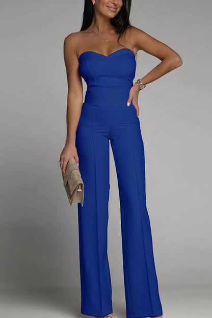 Elegante Jumpsuit zonder Schouderbanden Hoge Taille