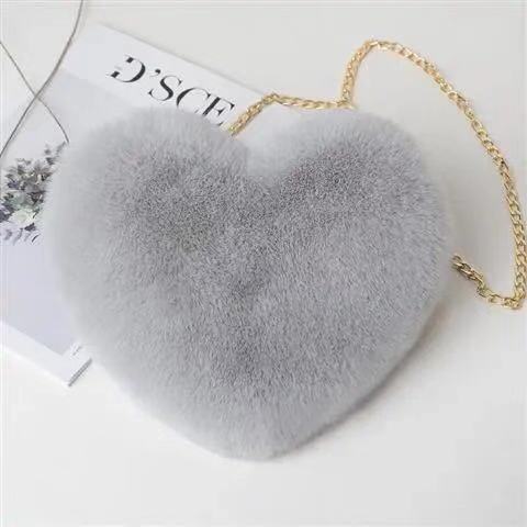 Dames Crossbody Tas Pluche Hartvormig met Ketting Sluiting