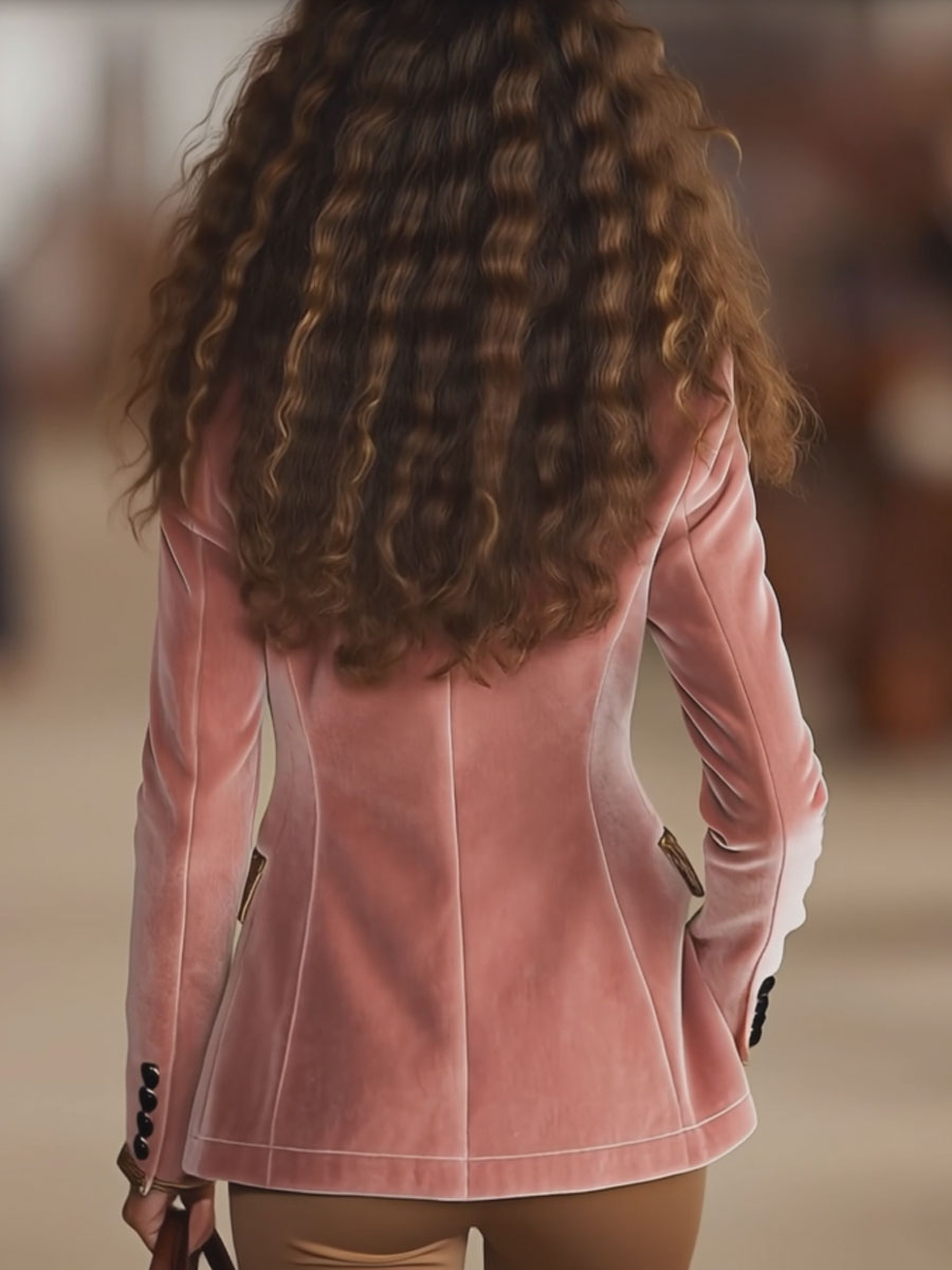 Dames Blazer Fluwelen Luipaardprint Roze Eénknoopsluiting