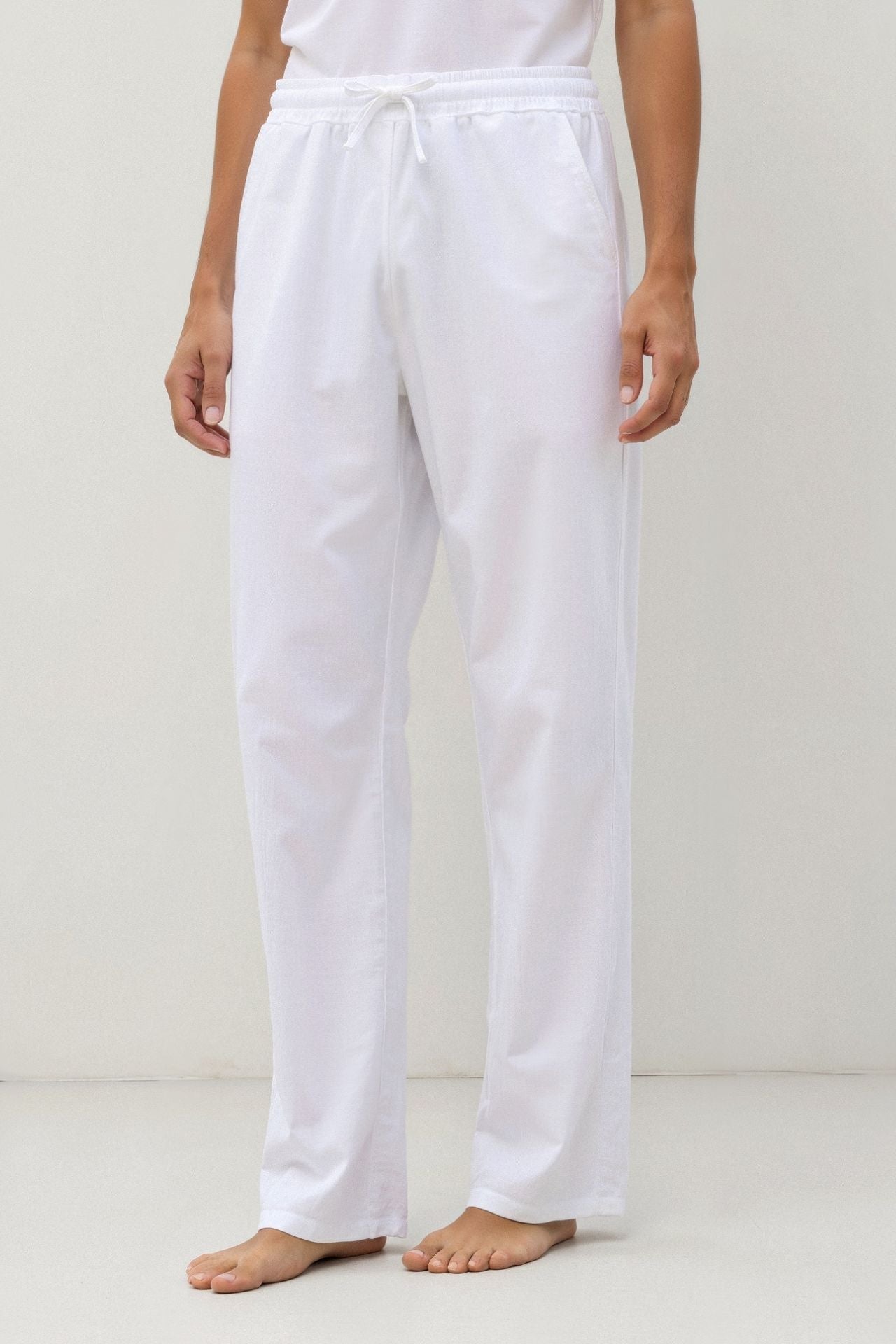 Heren Joggingbroek Wit Knoopsluiting Elastisch - StudioMarella