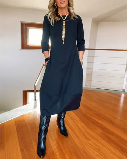 Vrouwelijke Maxi Jurk Met Zakken Vintage Stijl