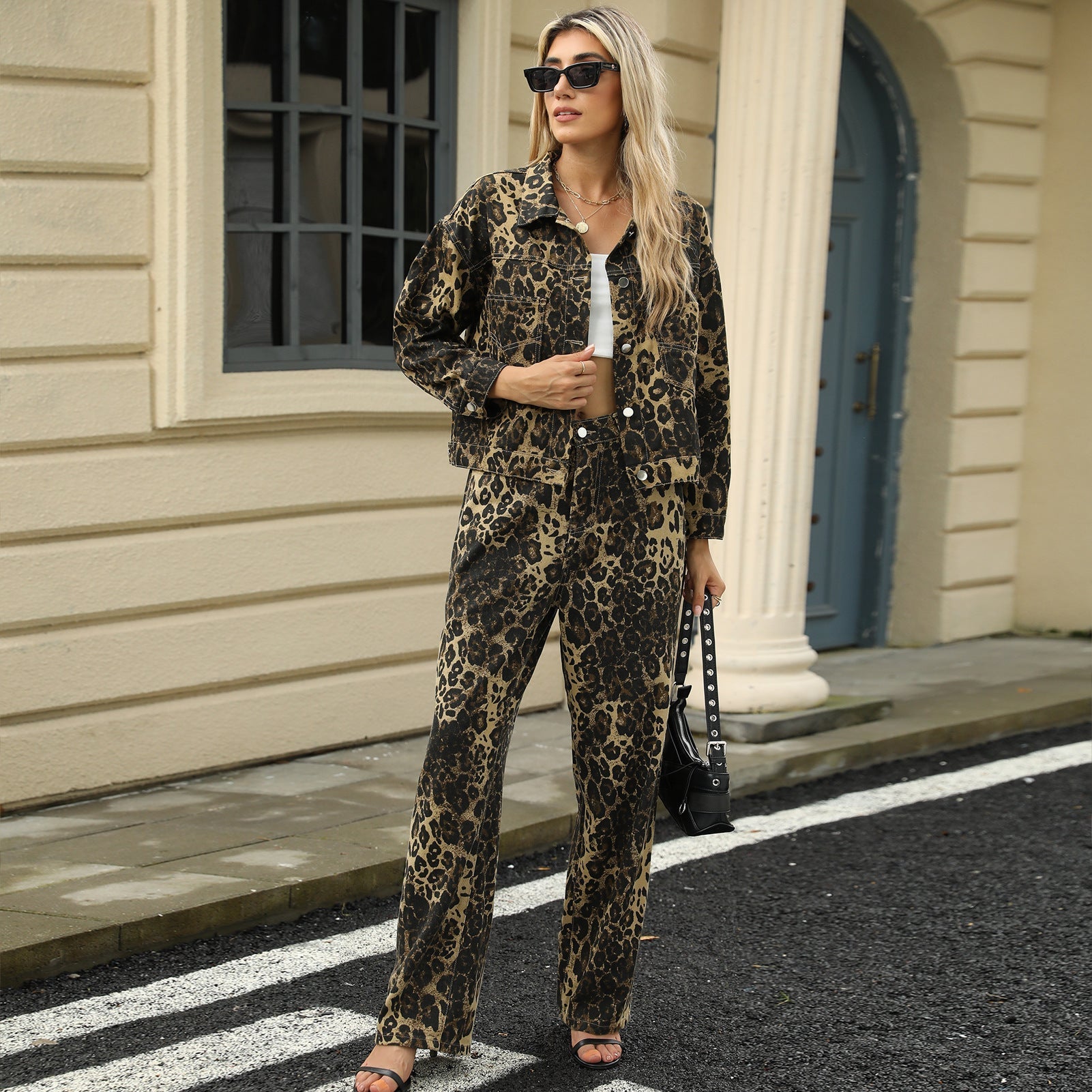 Dames Streetwear Set Leopard Broek en Jas Wijd Model - StudioMarella