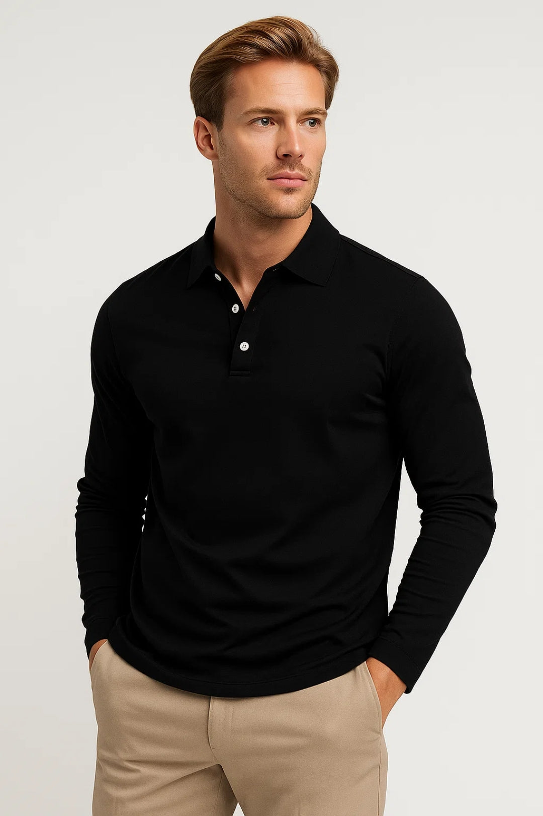 Heren T Shirt Slim Fit Lange Mouw Katoen Polokraag