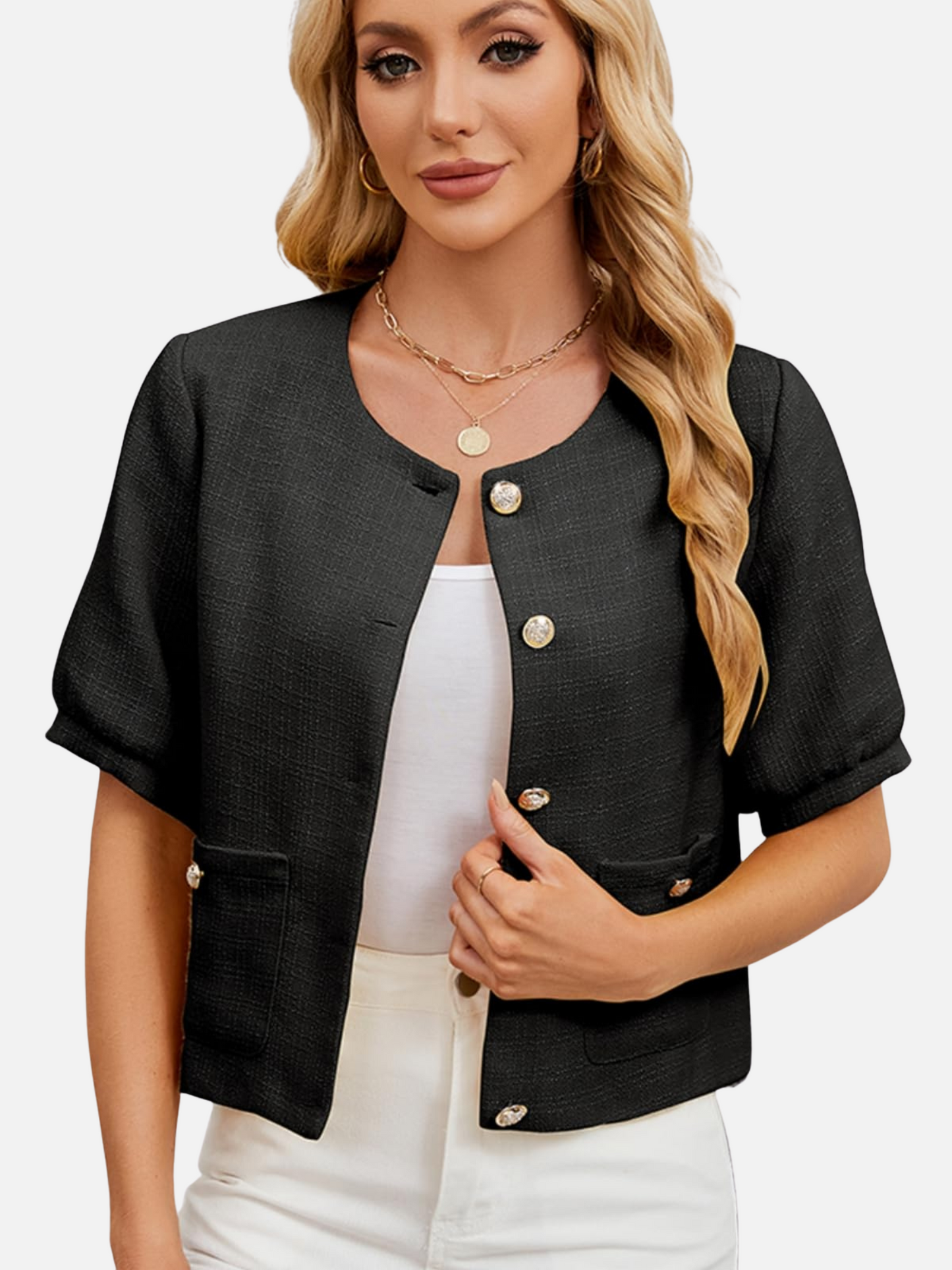 Dames Cropped Blazer Jas Tweed Pasvorm