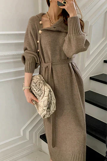 DamesJurk Lange Mouwen Asymmetrisch Model met Knopen - StudioMarella