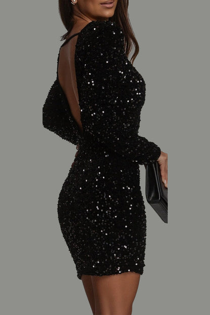 Korte Glitter Feestjurk Open RugPartyjurk Winter - StudioMarella