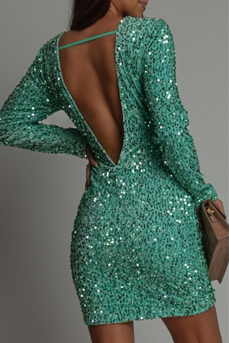 Korte Glitter Feestjurk Open RugPartyjurk Winter