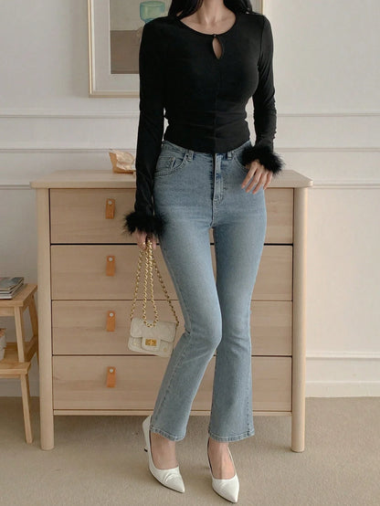 Elegante Vrouwelijke Blouse met Lange Mouwen en Pof