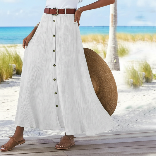 Dames Maxi Rok Volledige Knoopsluiting Textuur Stof - StudioMarella