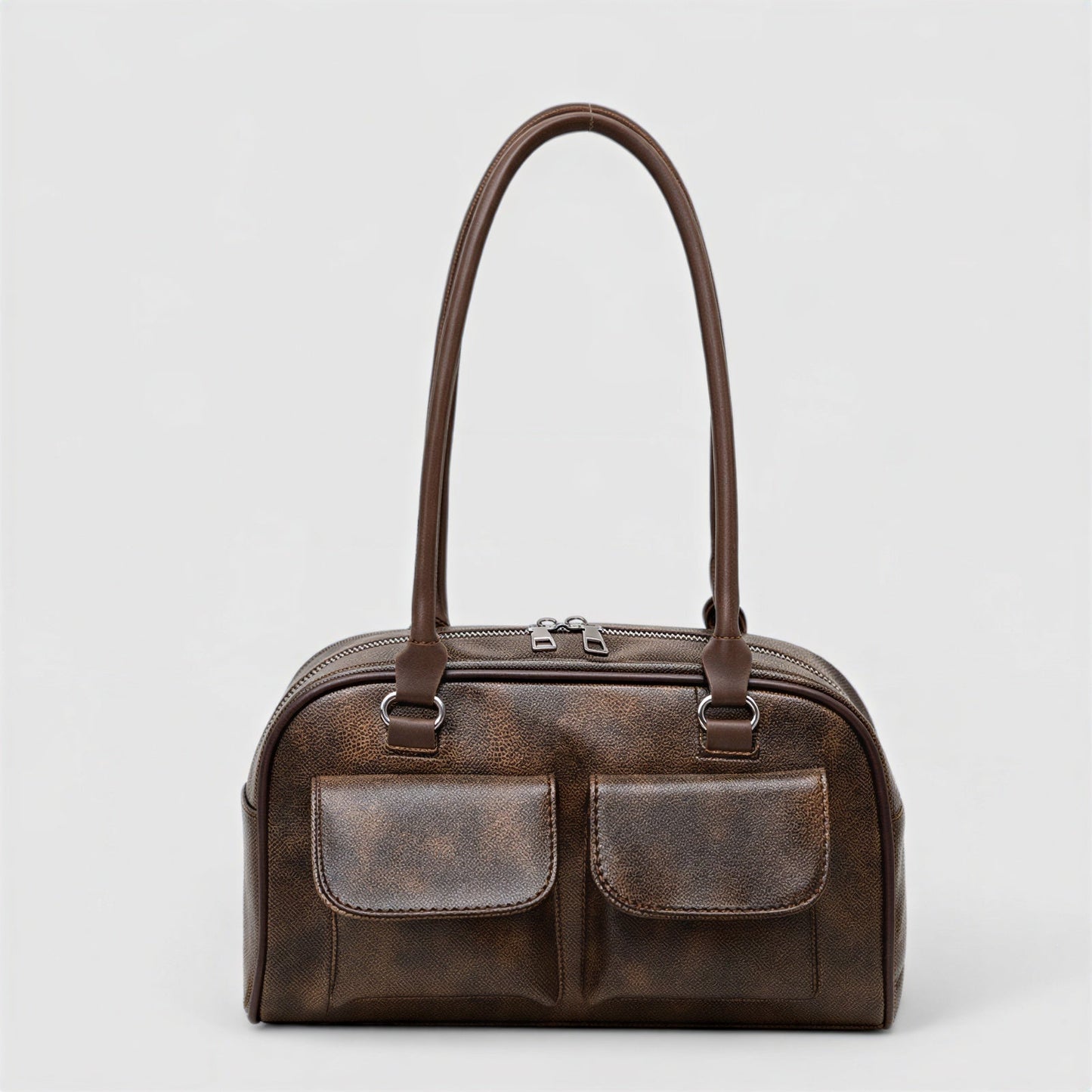Vrouwen Schoudertas met Dubbele Klepzakken Leder Look