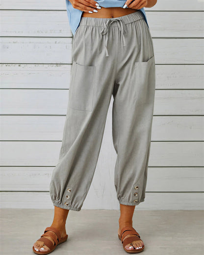 Dames Broek met Knopdetail aan Zoom