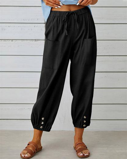 Dames Broek met Knopdetail aan Zoom