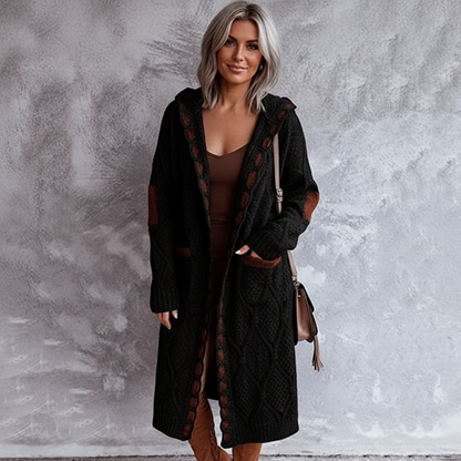 Vrouwen Cardigan met Diamant Uitsnijdingen en Elleboog Patches