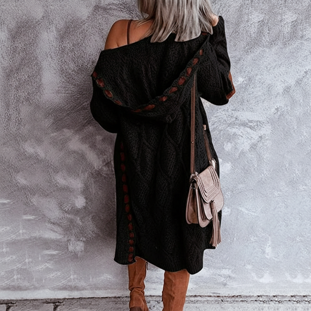 Vrouwen Cardigan met Diamant Uitsnijdingen en Elleboog Patches