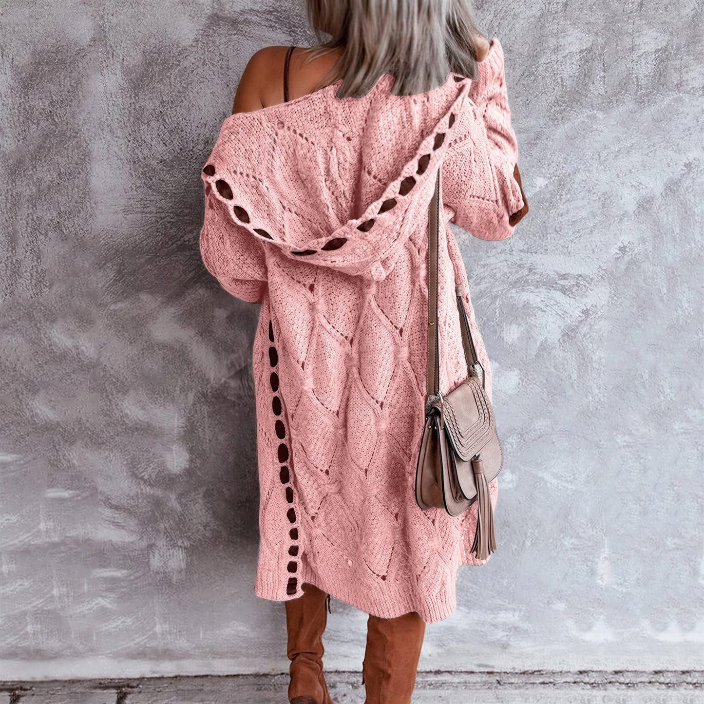 Vrouwen Cardigan met Diamant Uitsnijdingen en Elleboog Patches