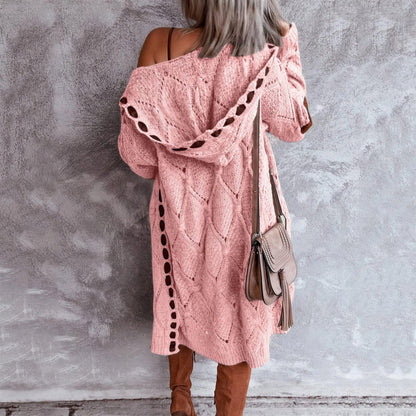 Vrouwen Cardigan met Diamant Uitsnijdingen en Elleboog Patches