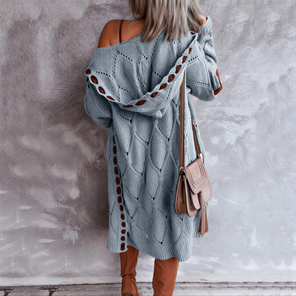 Vrouwen Cardigan met Diamant Uitsnijdingen en Elleboog Patches