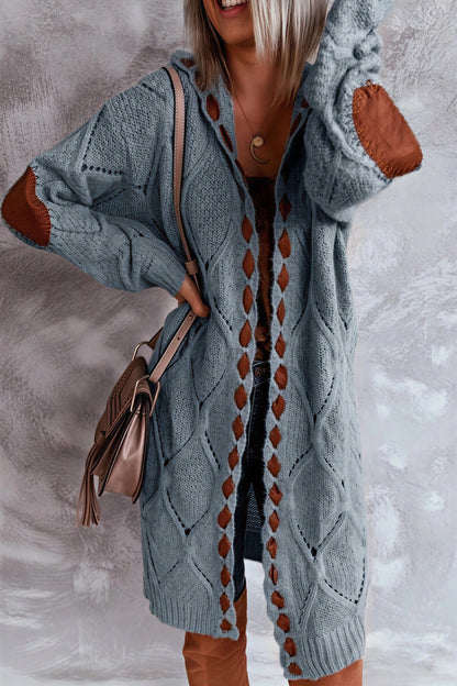 Vrouwen Cardigan met Diamant Uitsnijdingen en Elleboog Patches