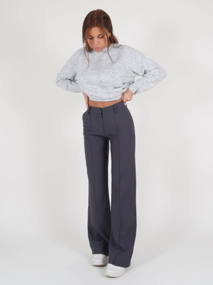 Dames High-Waist Pantalon Zwart Basic Rechte Pijpen