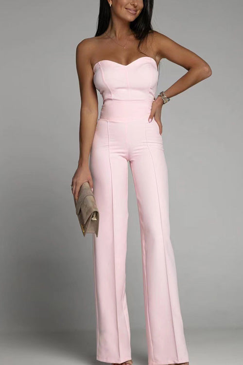 Elegante Jumpsuit zonder Schouderbanden Hoge Taille