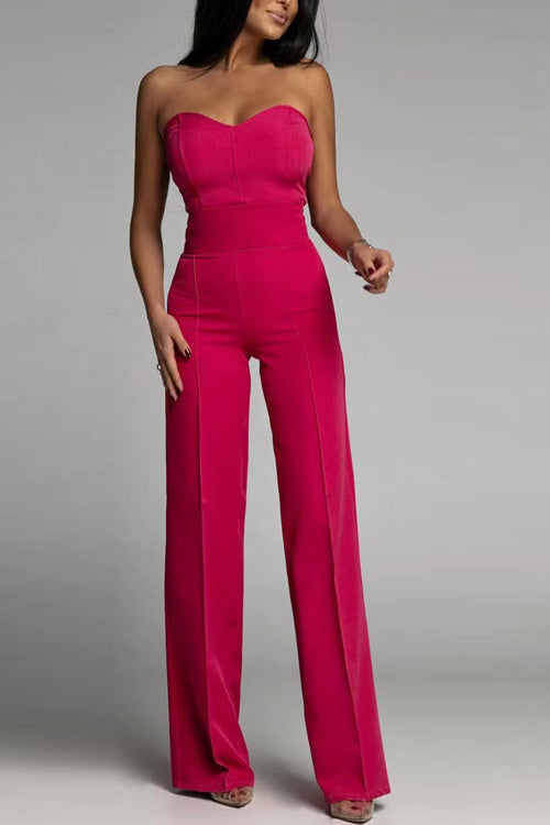 Elegante Jumpsuit zonder Schouderbanden Hoge Taille