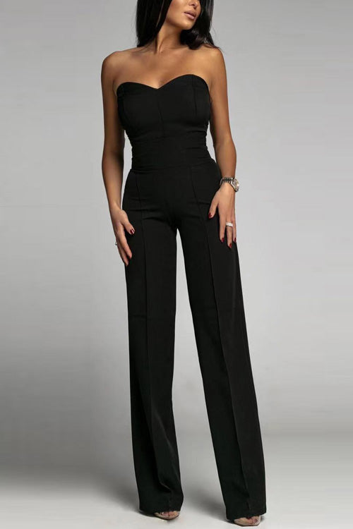 Elegante Jumpsuit zonder Schouderbanden Hoge Taille
