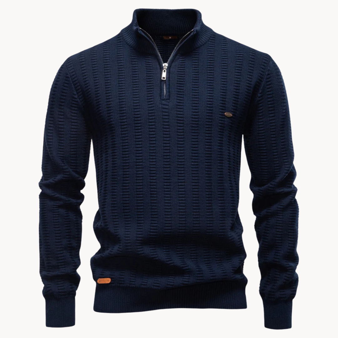 Heren Trui Katoen Quarter-Zip met Textuur Warm en Comfortabel