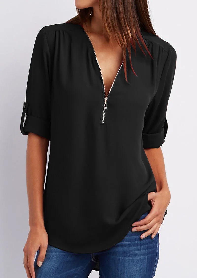 Vrouwelijke Blouse Elegante met Rits van Polyester en Elastaan