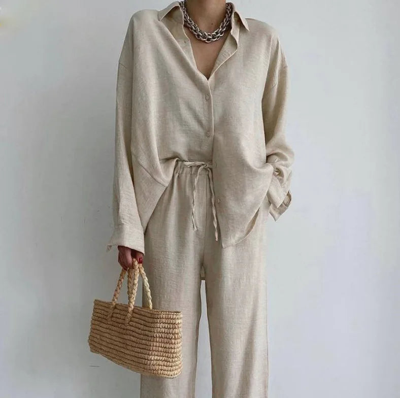 Dames Katoenen Pak Casual Twee-delig Chic - StudioMarella