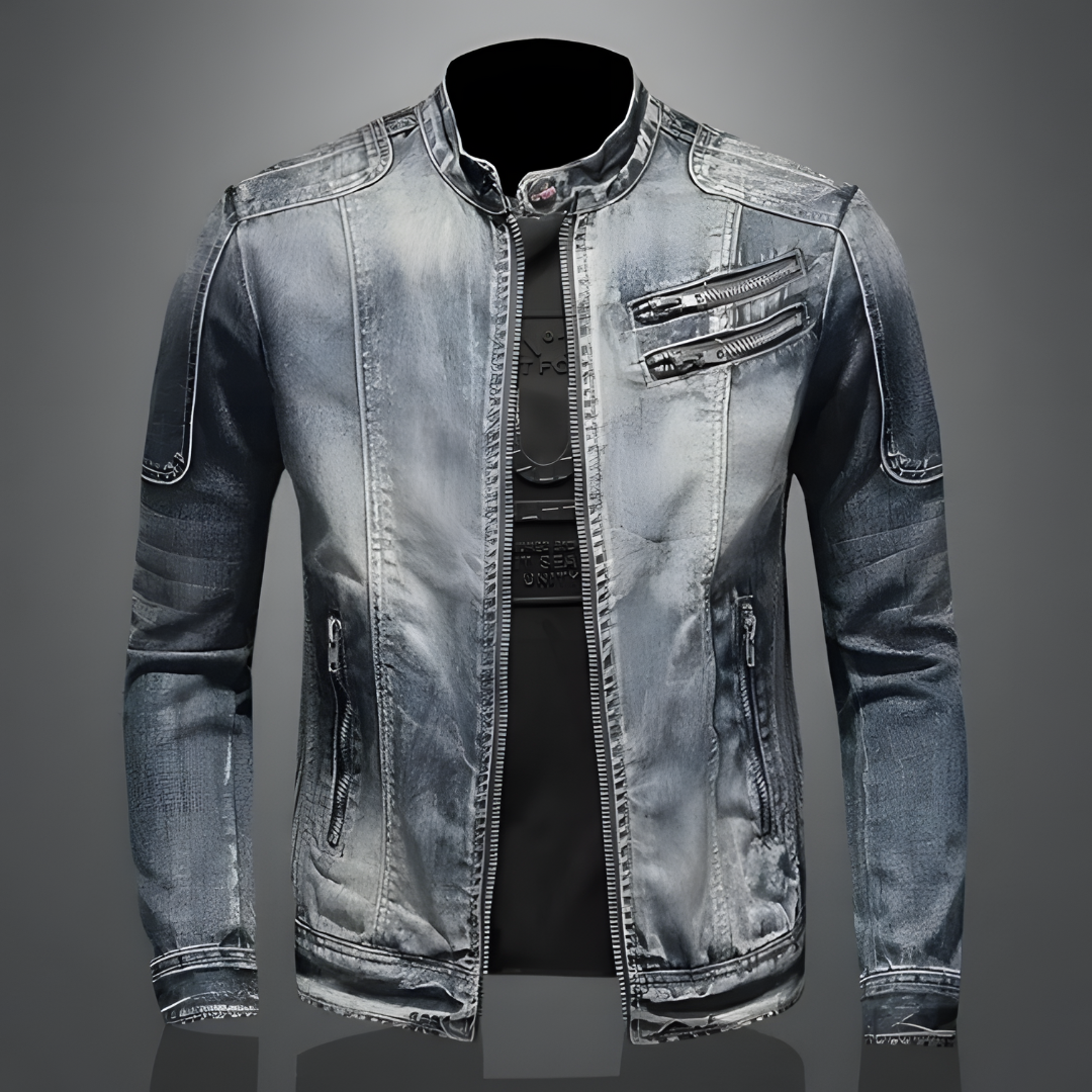 Heren Leren Jas Biker Model Denim Look - StudioMarella