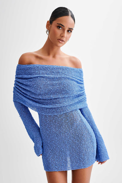 Gebreide Mini Jurk Off-Shoulder Zomerjurk Sheer Look