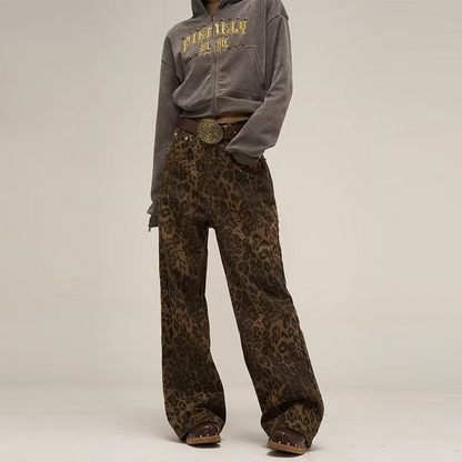 Dames Jeans Luipaard Print Hoge Taille Wijde Pijpen - StudioMarella