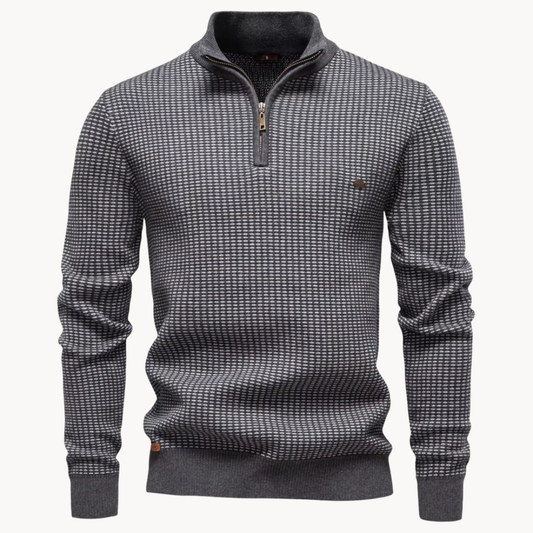 Pullover met Textuur en Kwart Rits voor Heren - StudioMarella