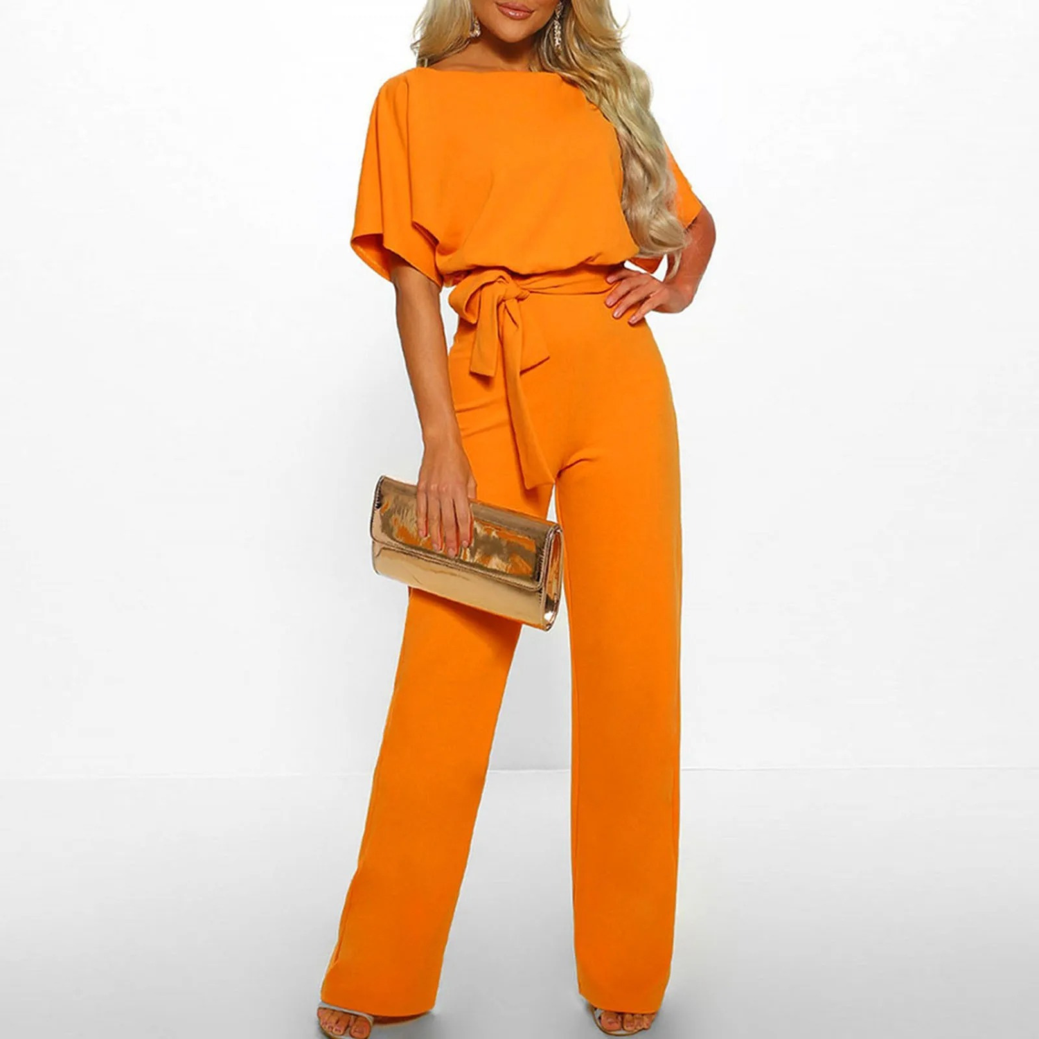 Rode Jumpsuit Hoge Taille O-Hals Broekmodel - StudioMarella