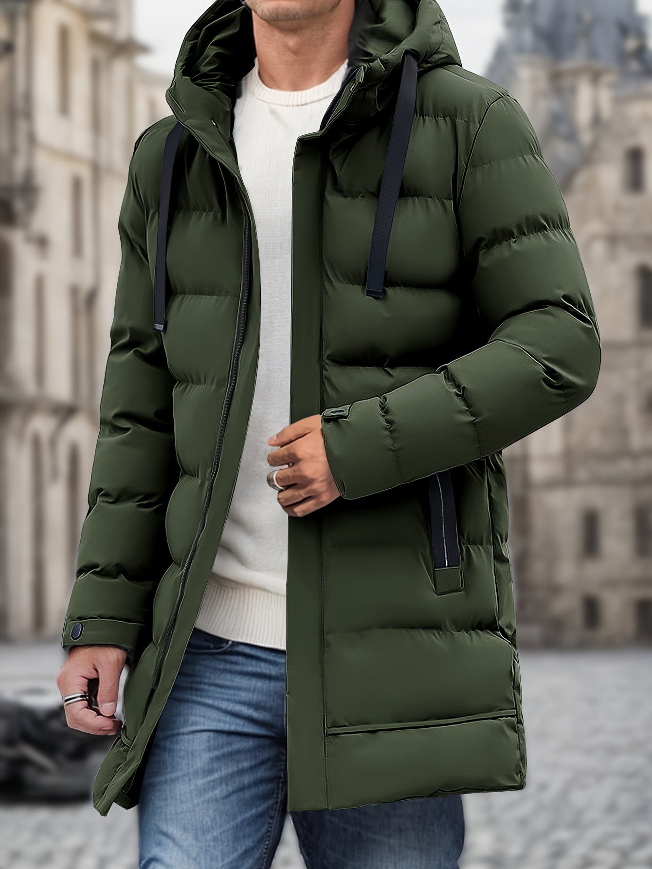 Heren Winterjas Warm met Capuchon en Grote Taszakken