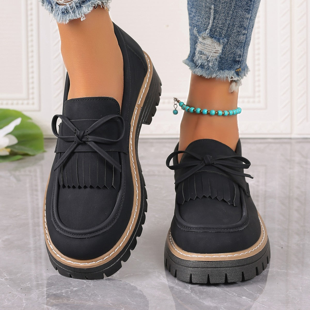 Dames Loafers Met Strik en Dikke Zool - StudioMarella