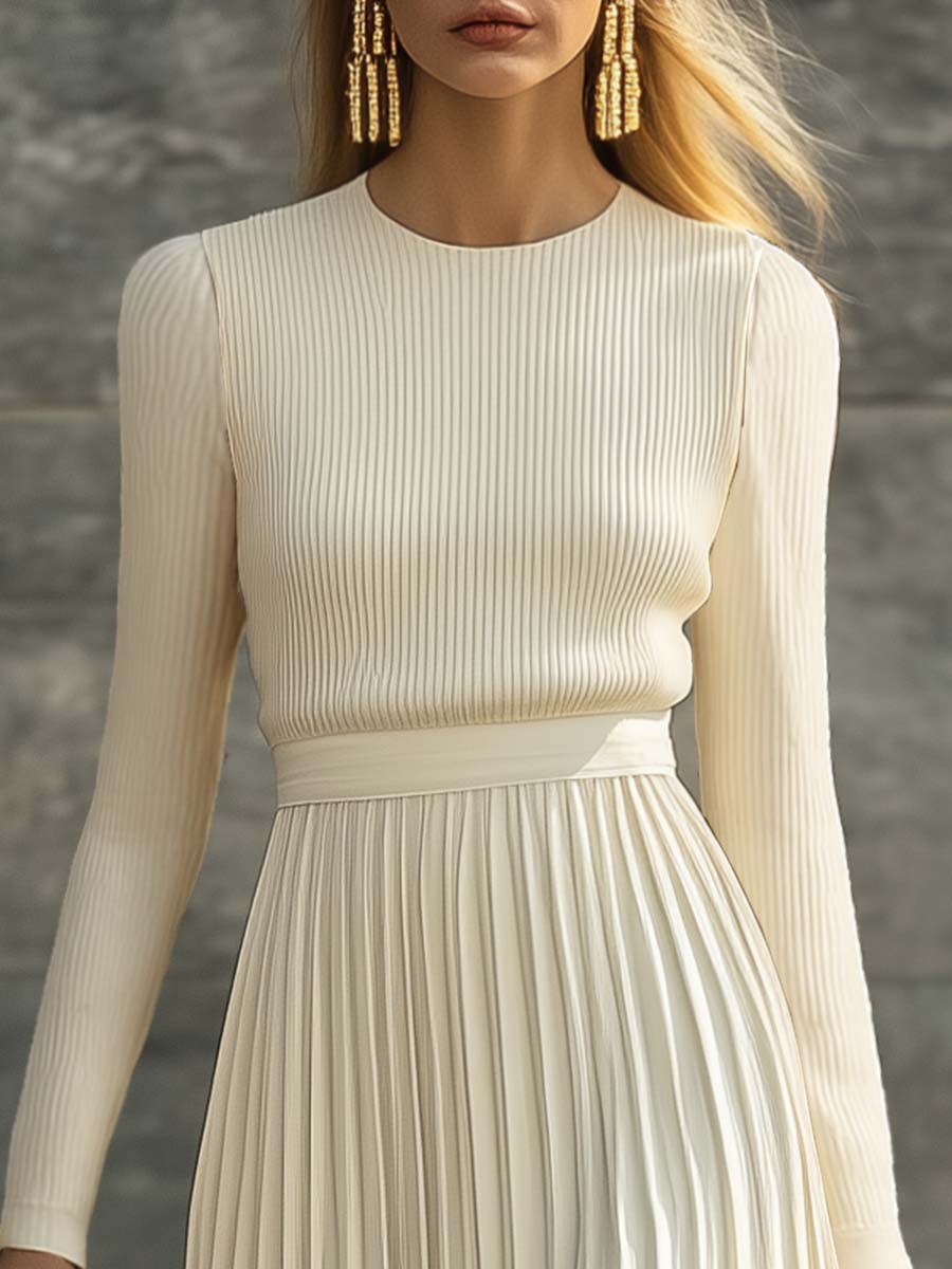 Dames Maxi Jurk met Gebreide Top en Geplooide Satijnen Rok