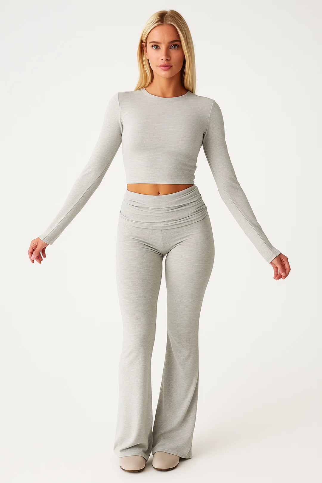 Dames Loungewear Set Flared Broek en Crop Top Comfortabel - StudioMarella