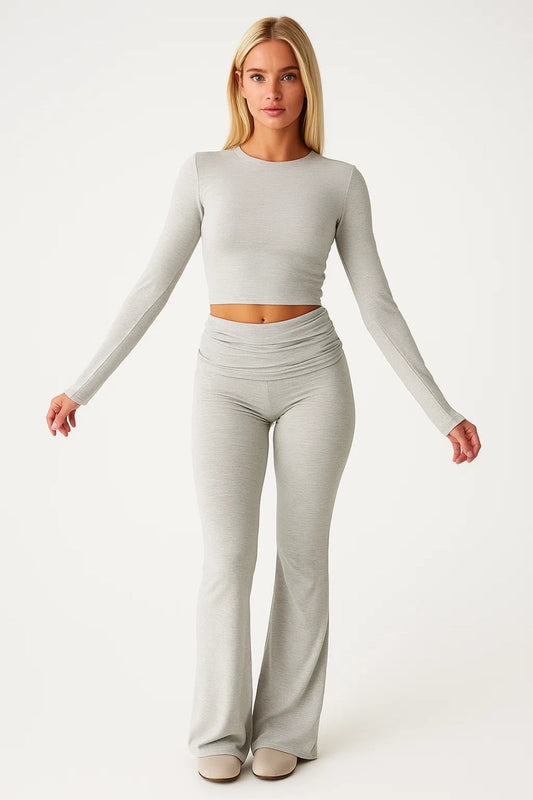 Dames Loungewear Set Flared Broek en Crop Top Comfortabel - StudioMarella