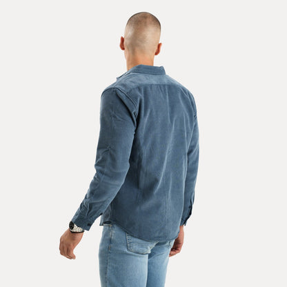 Velluto Overhemd Lange Mouw Donkerblauw Mannen