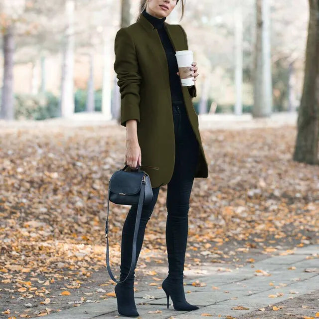 Warme Winterjas Dames Stevige Hals Wollen