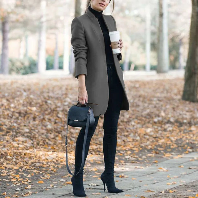 Warme Winterjas Dames Stevige Hals Wollen
