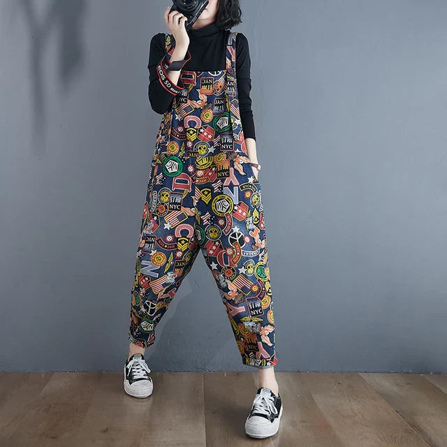Dames Jumpsuit Cartoon Print Denim Speels en Stijlvol - StudioMarella