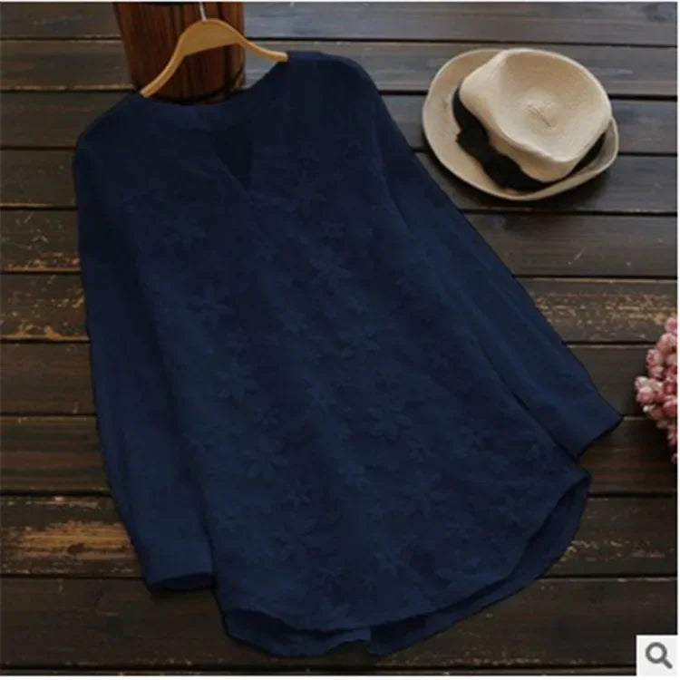 Vrouwelijke Blouse met Kant en Borduurwerk Zomer en Herfst