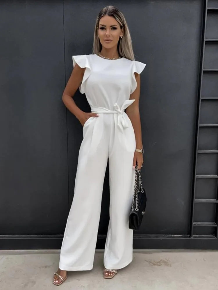 Elegante Jumpsuit Ruche met Bijpassende Riem voor Vrouw