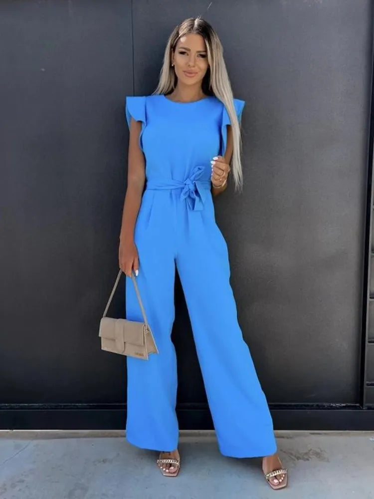 Elegante Jumpsuit Ruche met Bijpassende Riem voor Vrouw