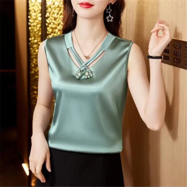 Mouwloze Blouse voor Dames Zomer Satijn Top - StudioMarella
